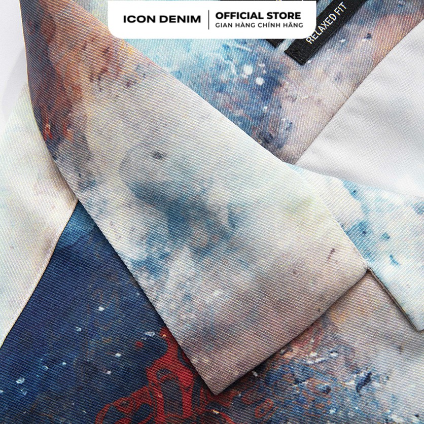 Áo Sơ Mi Nam ICON DENIM Tay Ngắn Cổ Bẻ Họa Tiết Họa Tiết Vẩy Sơn Watercolor Art Phom Xuông | BigBuy360 - bigbuy360.vn
