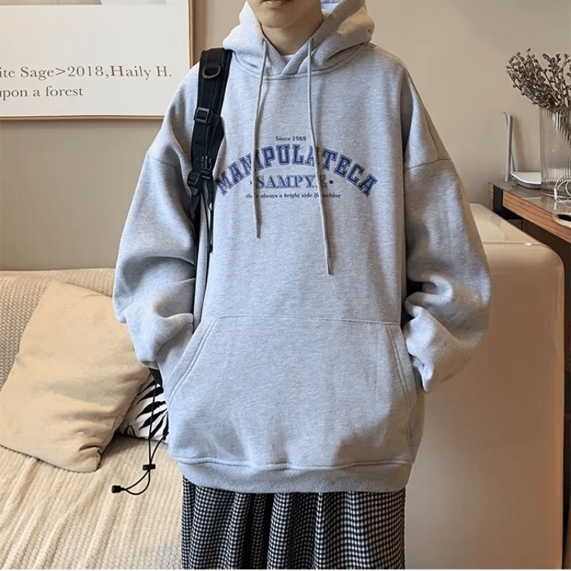 Áo Hoodie Thể Thao Dáng Rộng In Chữ Phong Cách Hip Hop Đường Phố Hàn Quốc Cho Nam