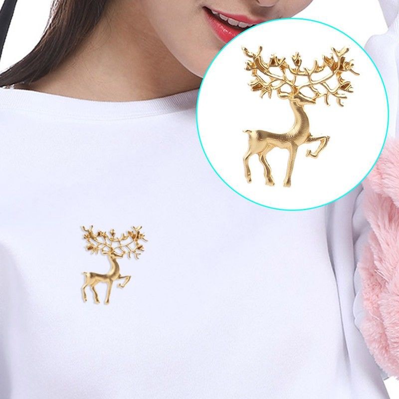 Pin cài áo hình sừng mạ vàng phong cách Giáng sinh dành cho nữ