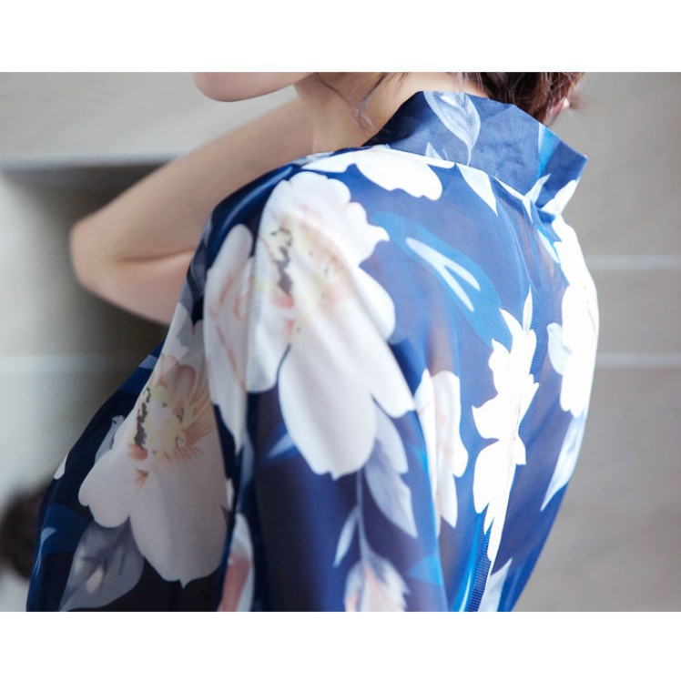 [Mã FASHIONXANH44 giảm 10% tối đa 30K đơn 99K] Áo choàng ngủ xuyên thấu sexy kiểu kimono in hoa văn độc đáo