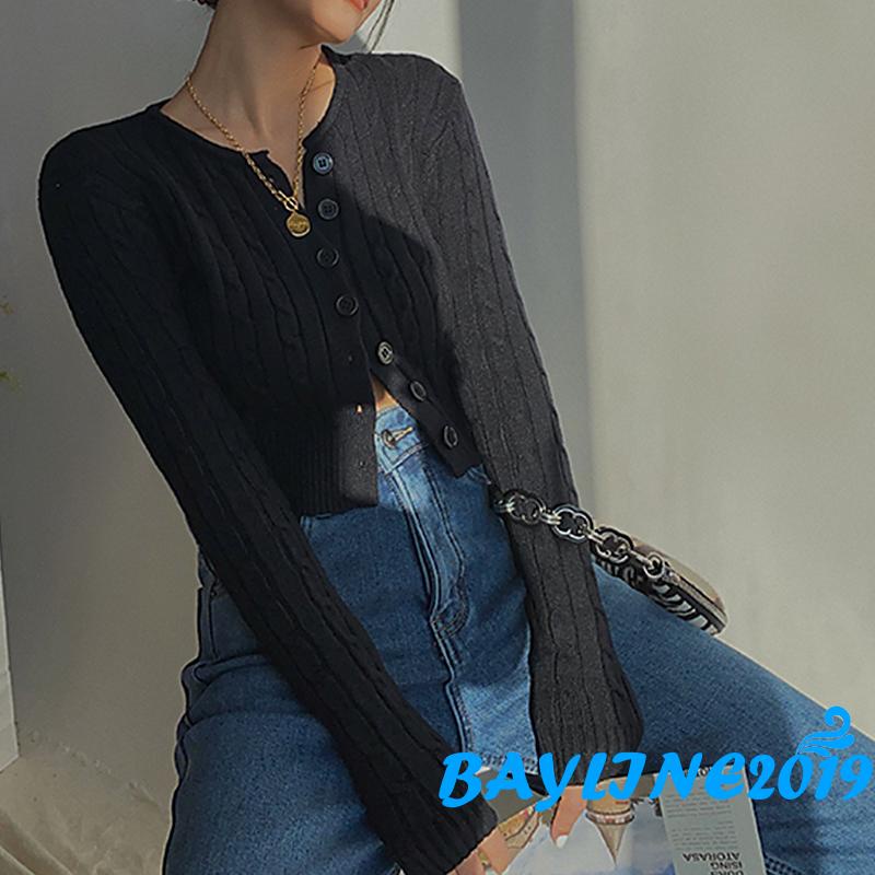 Áo khoác cardigan dệt kim tay dài cổ tròn màu trơn thời trang xuân thu dành cho nữ