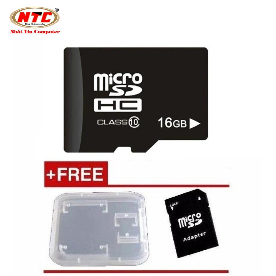 Thẻ nhớ microSDHC NTC 16GB Class 10 (Đen) + Tặng kèm 01 hộp đựng thẻ và 01 adapter