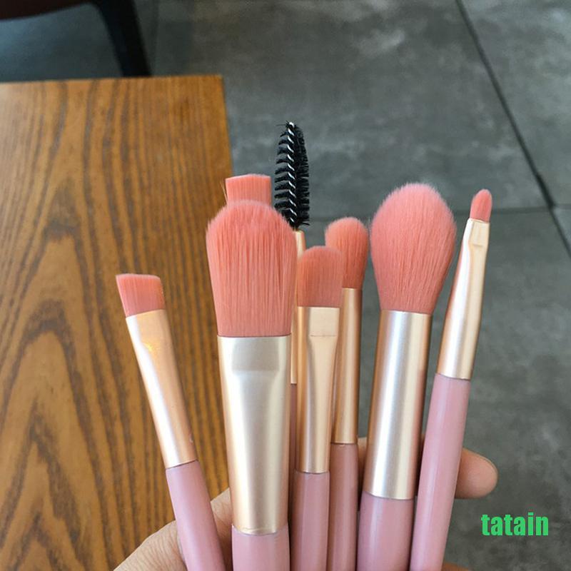 [Hàng mới về] Bộ 8 cọ trang điểm mini cán gỗ mềm mại dành cho người mới bắt đầu