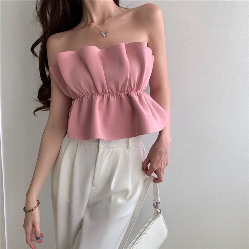 Áo ống croptop xếp ly Ulzzang(sẵn)