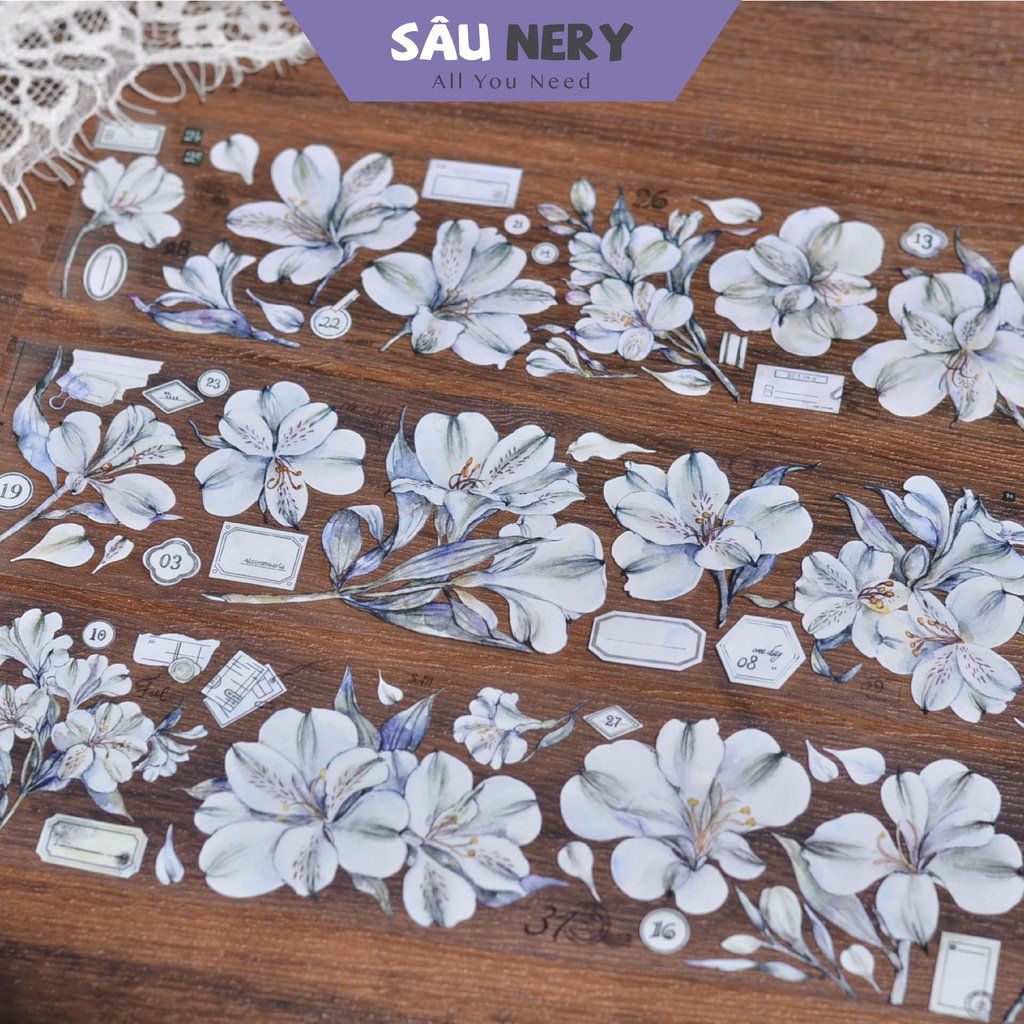 Sâu Nery - Băng dán trang trí washi tape hình hoa sữa trắng - XBJ (100cm)