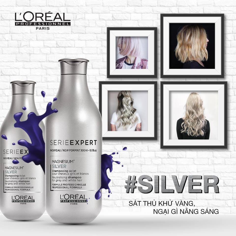 Dầu gội khử vàng cho tóc xám, bạc L’Oréal Magnesium Silver 500ml