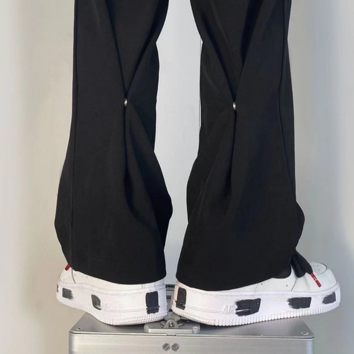 Quần dài ống loe màu trơn phối nút thời trang hàn quốc cho nam simple fashion from rộng  lưng cao quần dài