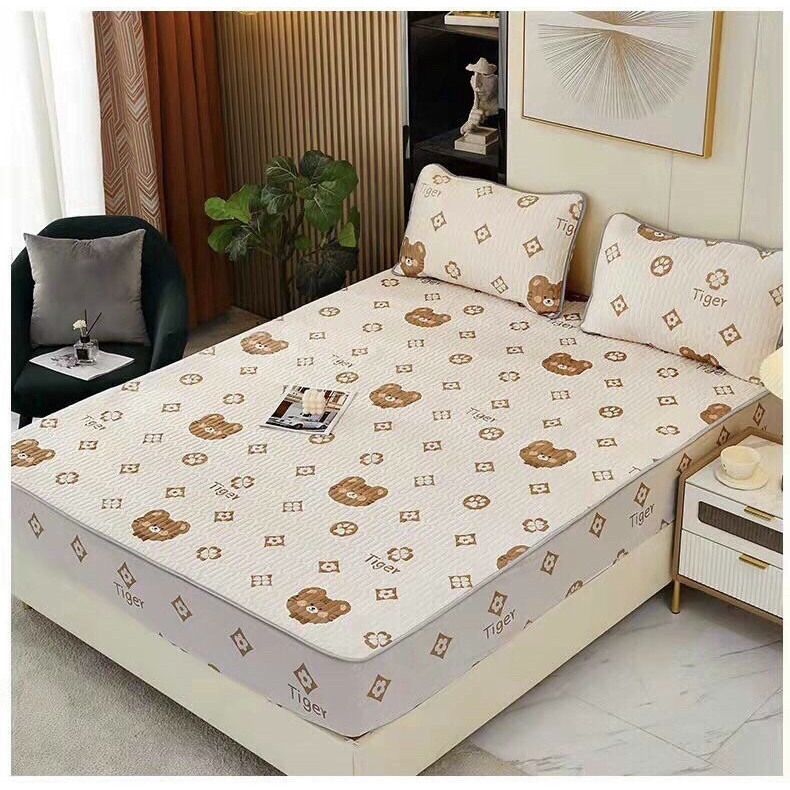 Chiếu điều hòa cao su non, chiếu cao su non bo chun bọc đệm từ 10cm đến 25cm tặng kèm 2 vỏ gối cùng mầu
