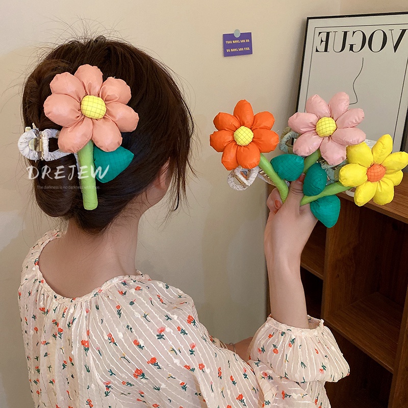 Kẹp Tóc Hình Hoa/ Chữ/ Cá Mập Hoạt Hình Ba Chiều Bằng Vải Phong Cách Hàn Quốc Dễ Thương Dành Cho Bạn Gái