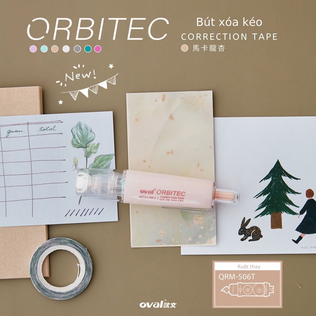 Bút xóa kéo bấm xoay 360 độ Oval Orbitec 5mmx6m