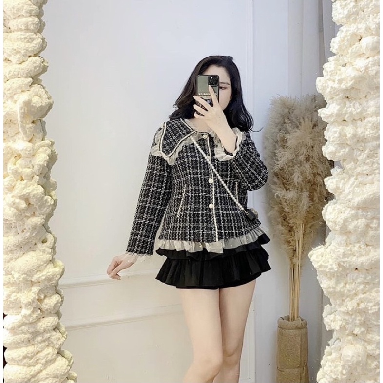 Áo Dạ Kẻ Viền Bèo Cổ Bẻ Siêu Xinh Có Ảnh Thật Kèm Video | BigBuy360 - bigbuy360.vn