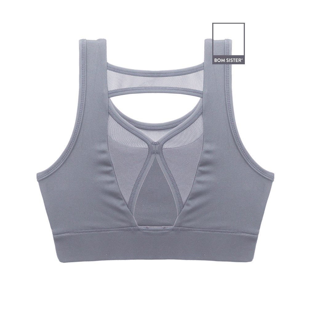 Áo lót tập Yoga - Gym croptop thun lưng phối lưới co giãn 4 chiều mút có thể tháo rời BOM SISTER AT0057