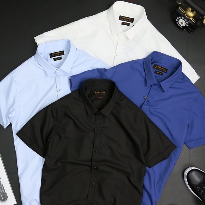 Áo sơ mi nam tay ngắn cổ trơn thanh lịch vải kate mềm mại thoáng mát, áo nam chống nhăn - TT0195