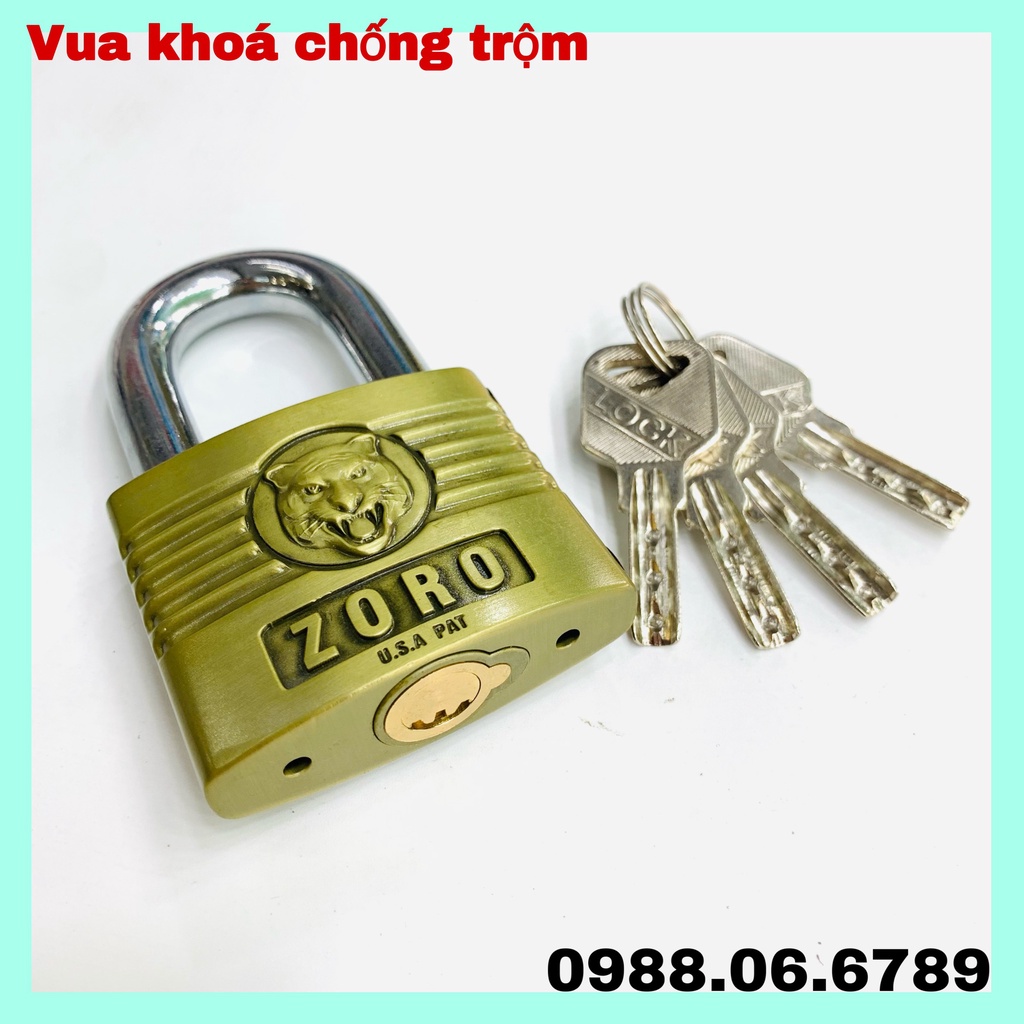 Khóa cao cấp ZORO 6 phân,đầu cọp,chìa muỗng⚡FREE SHIP⚡Công nghệ Mỹ:chống cưa-chống cắt-chống đục-chống cháy-chống nước