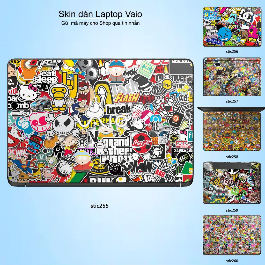 Skin dán Laptop Sony Vaio in hình sticker bomb (inbox mã máy cho Shop)