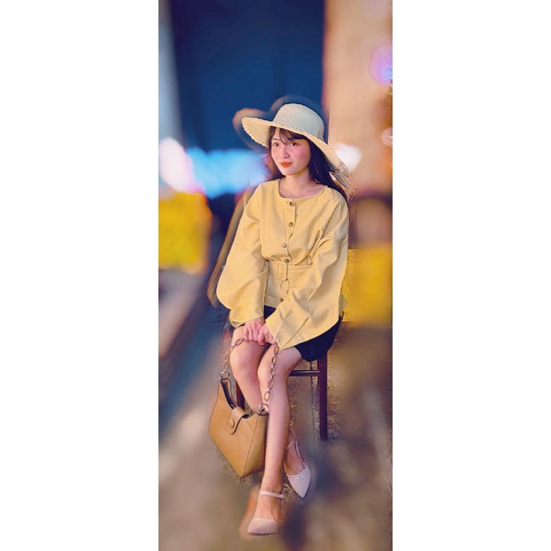 Áo tay bồng thiết kế kèm đai