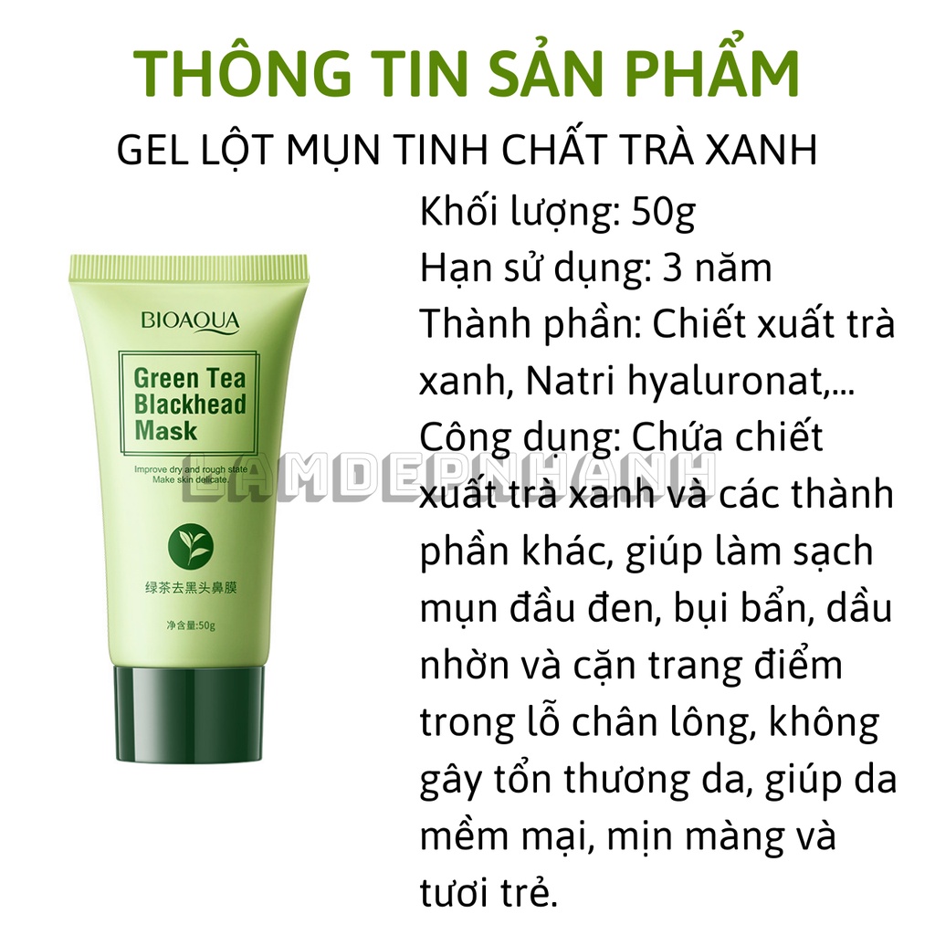 Gel Lột Mụn Làm Sạch và Dưỡng Ẩm Da  BIOAQUA tinh chất trà xanh 50g