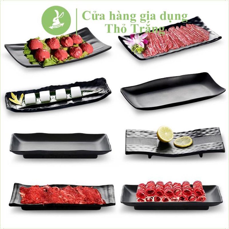 Dĩa hình chữ nhật màu đen để thịt nướng BBQ, trang trí thức ăn, bàn tiệc đủ size