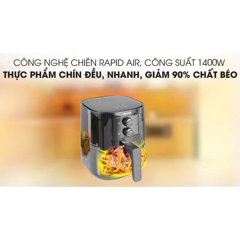 Nồi chiên không dầu Philips, điều khiển cơ, dung tích 4.2L - 0.8Kg, bảo hành 2 năm chính hãng - HD9200/90