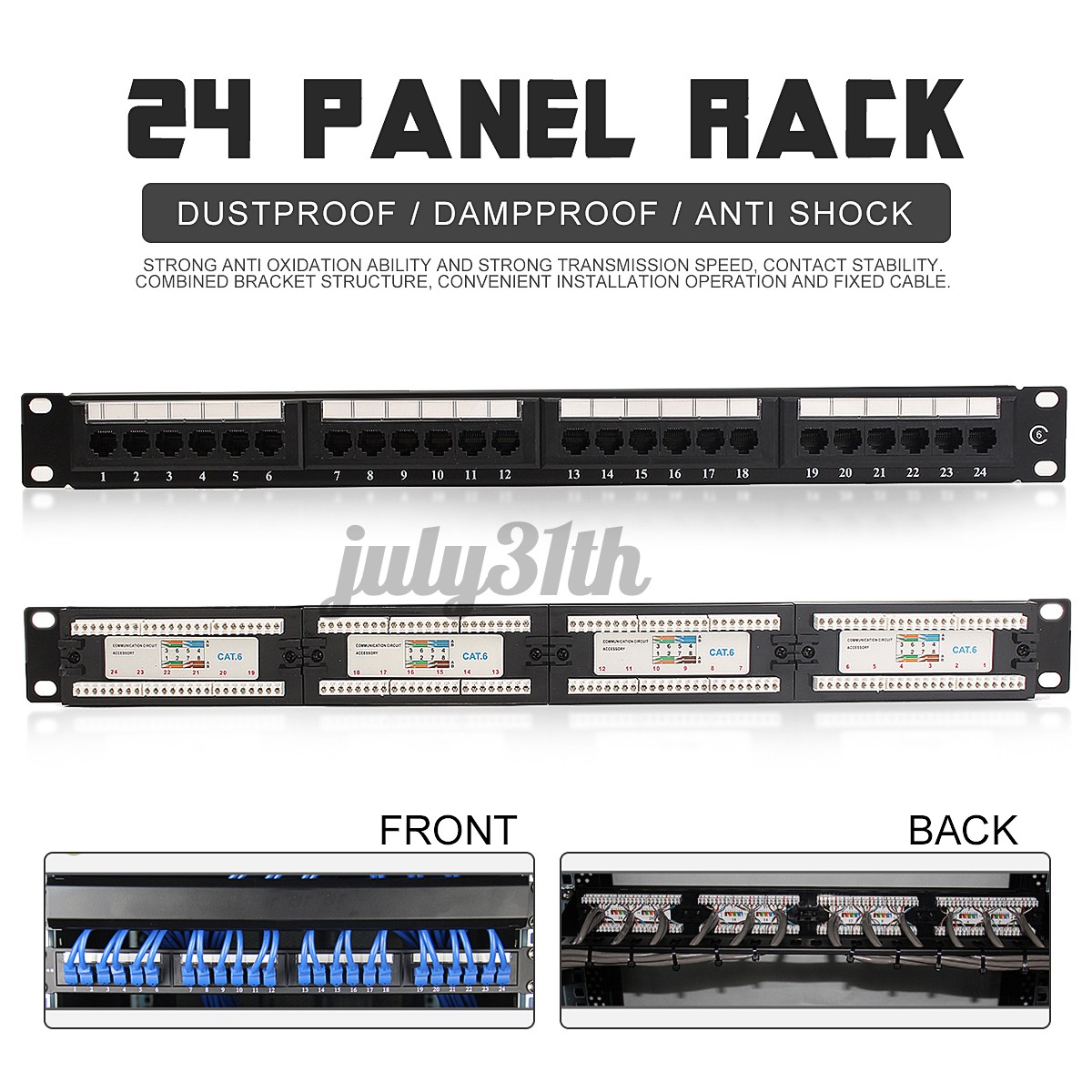  24 Port CAT6 RJ45 110 Network Ethernet Rack Mount 1U 1RU One Space Patch Panel | BigBuy360 - bigbuy360.vn