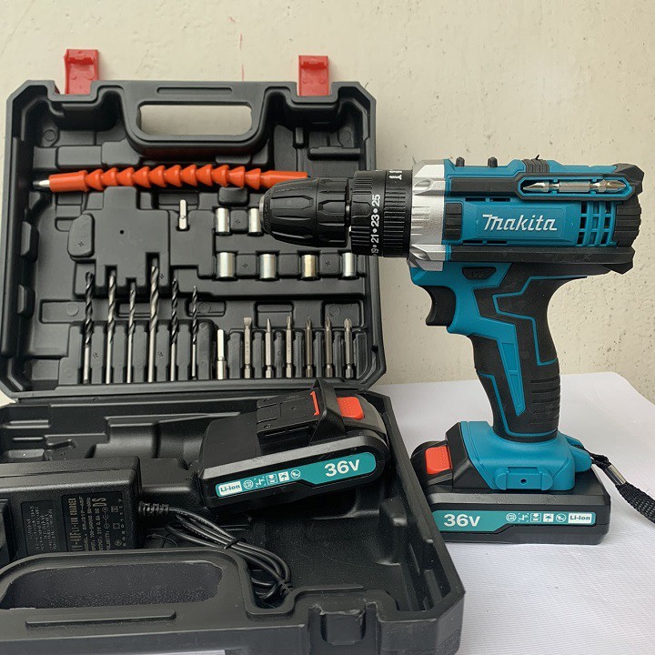 Máy khoan pin Makita 36V bắt vít vặn ốc bắn tôn moto ruột đồng 100% full hộp phụ kiện đa năng