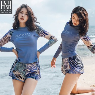 Đồ bơi Set 2 thể thao màu xanh dương gồm: áo dài tay + quần ( Mã : Y203   )