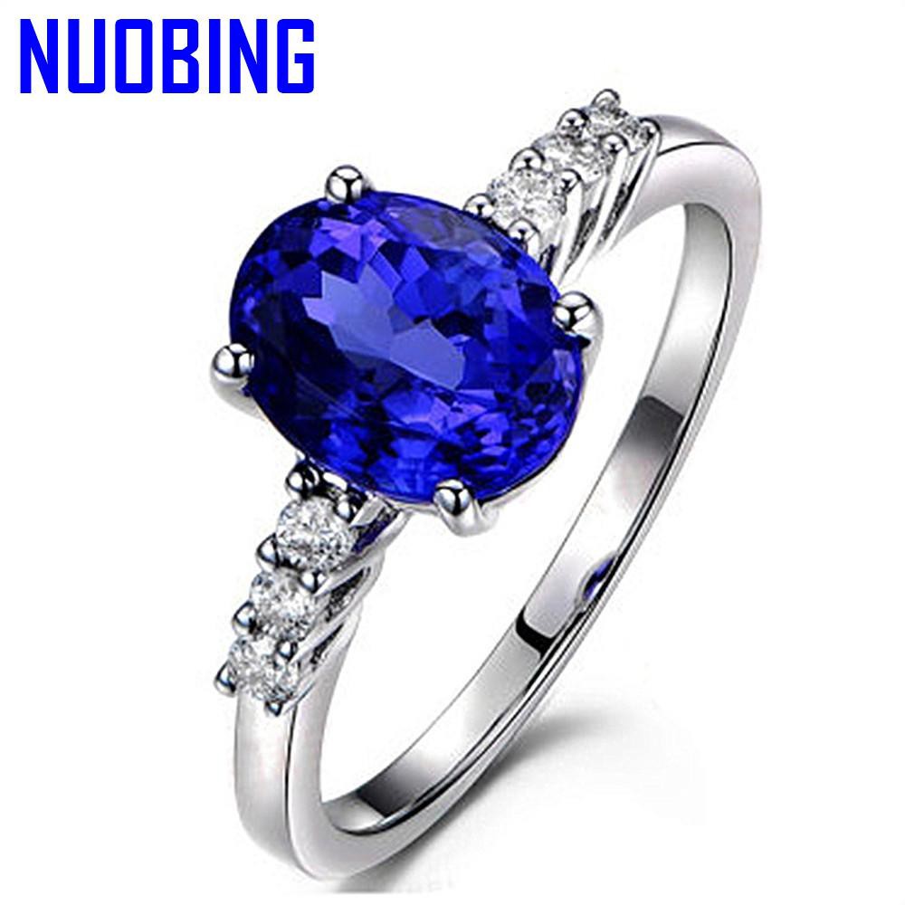 Classical Princess Blue Red Crystal Ruby Sapphire Gemstones Diamonds Rings For Women Rose Gold White Silver Color Jewelry Bijoux|Rings|