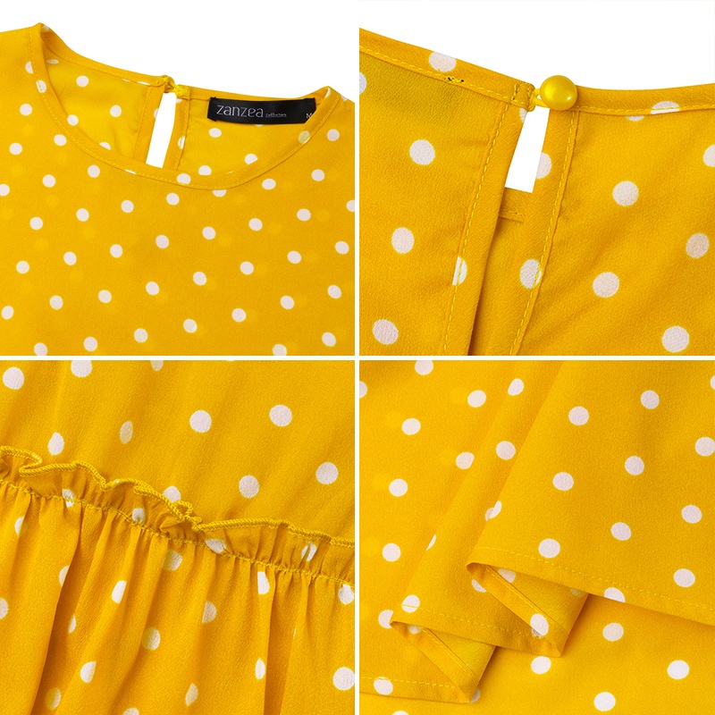 Đầm maxi ZANZEA tay dài ống loe họa tiết chấm bi thời trang dành cho bạn nữ