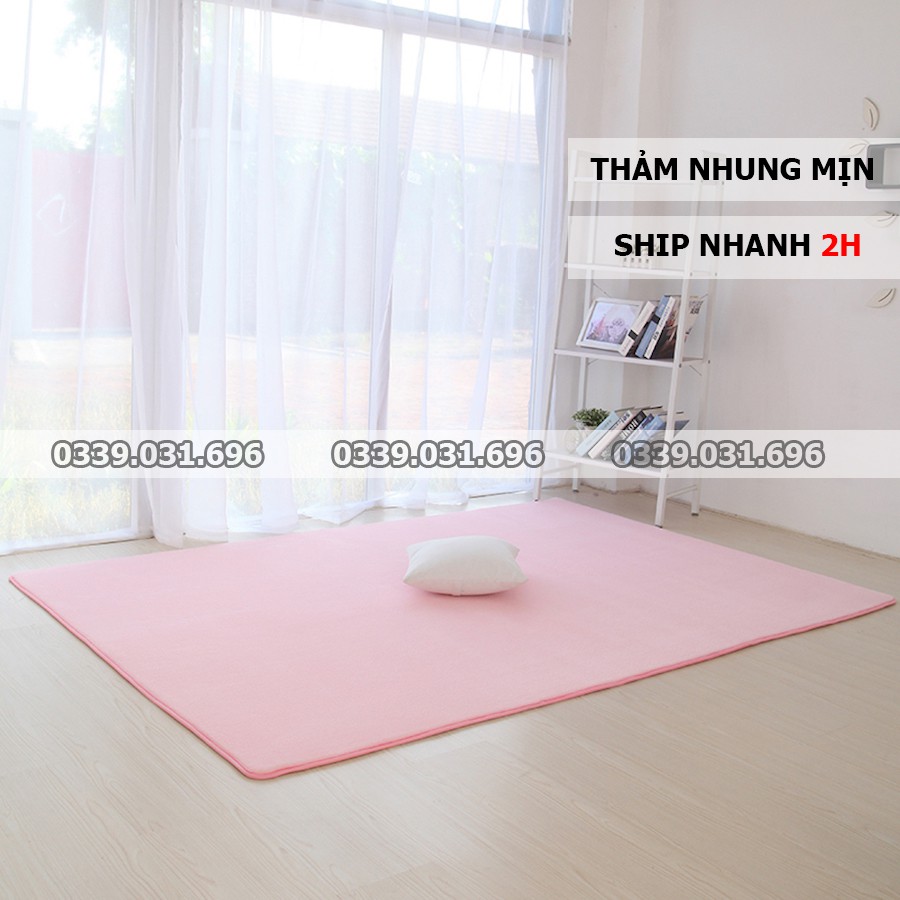 Thảm trải sàn Nhung mịn lông ngắn màu hồng nhạt 1m6x1m trang trí phòng khách | phòng ngủ
