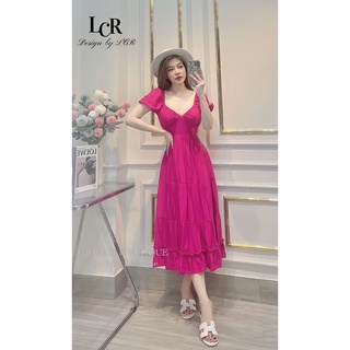 [MAXI] Đầm maxi đi biển tay bồng váy maxi hồng xẻ cánh tiên hở lưng có ảnh thật