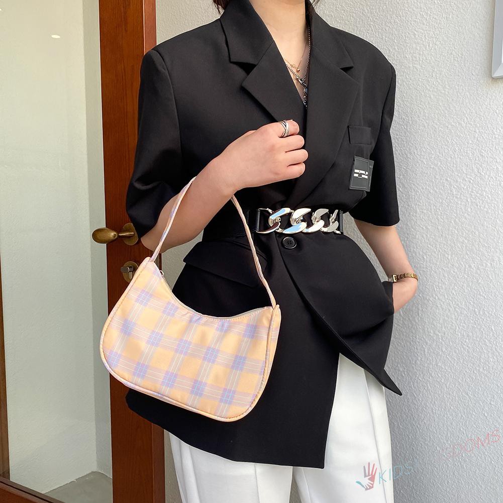 【Big Sale】Fashion Women Plaid Print Shoulder Underarm Bag Casual Small Hobos Handbags