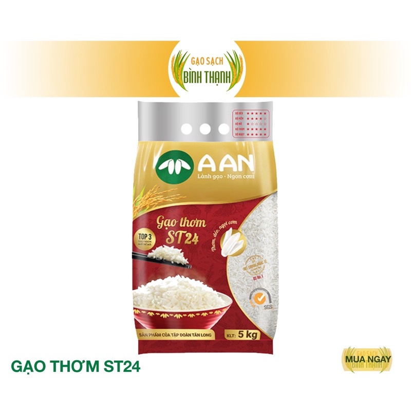 Sale sốc - Gạo thơm, dẻo A An ST24 - Gạo đặc sản sóc trăng - Túi 5kg