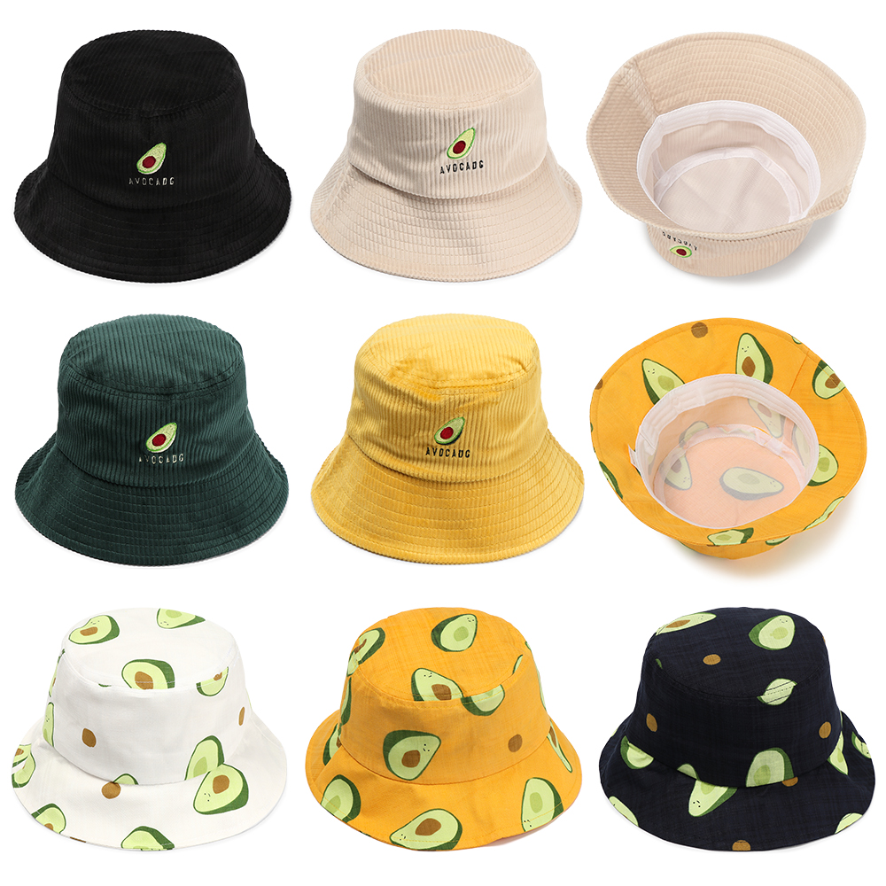 Nón Tai Bèo Vành Rộng Vải Nhung Thêu Hình Quả Bơ Thời Trang Mùa Hè
