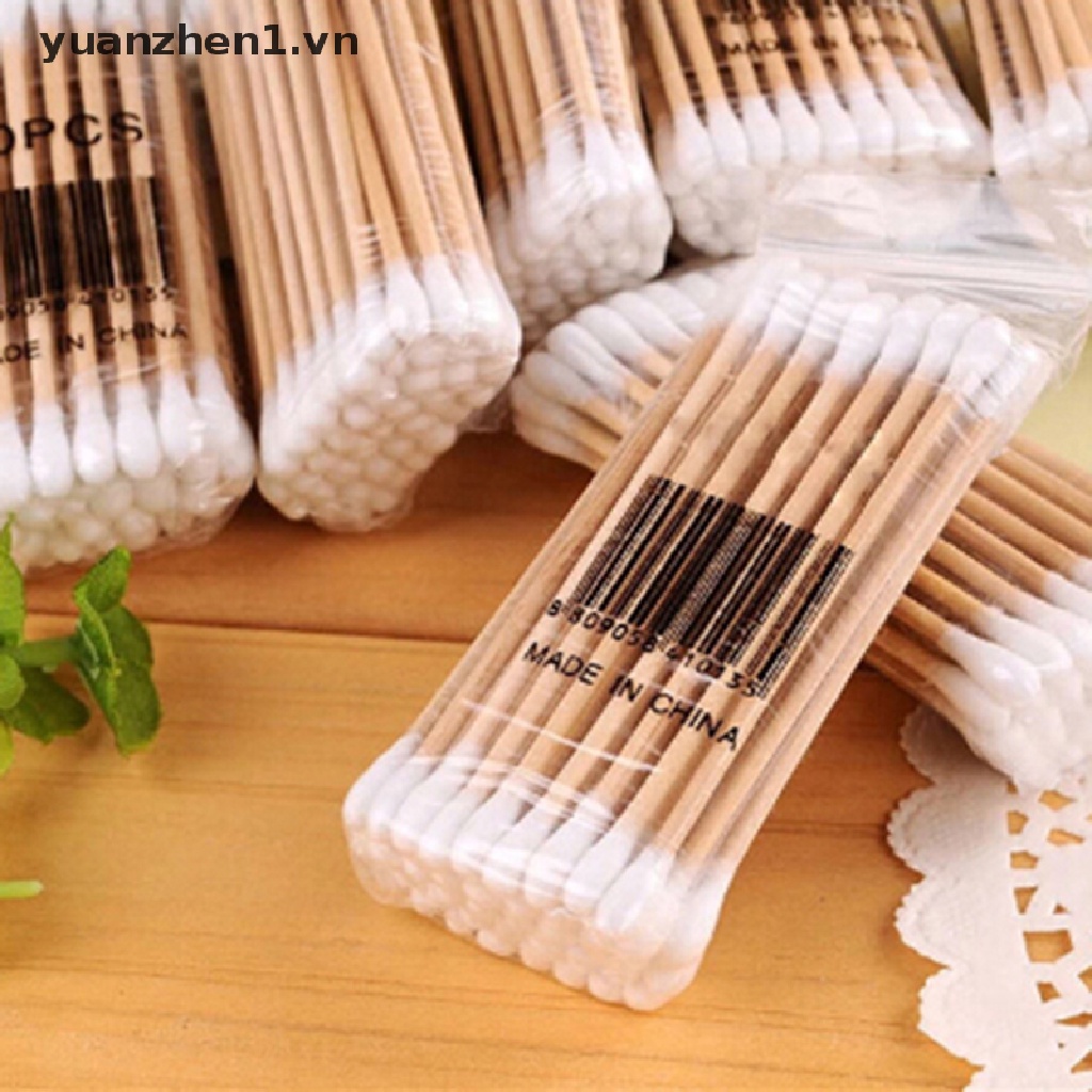 Hộp 30-35 Tăm Bông Cotton Cán Gỗ Hai Đầu Đa Năng