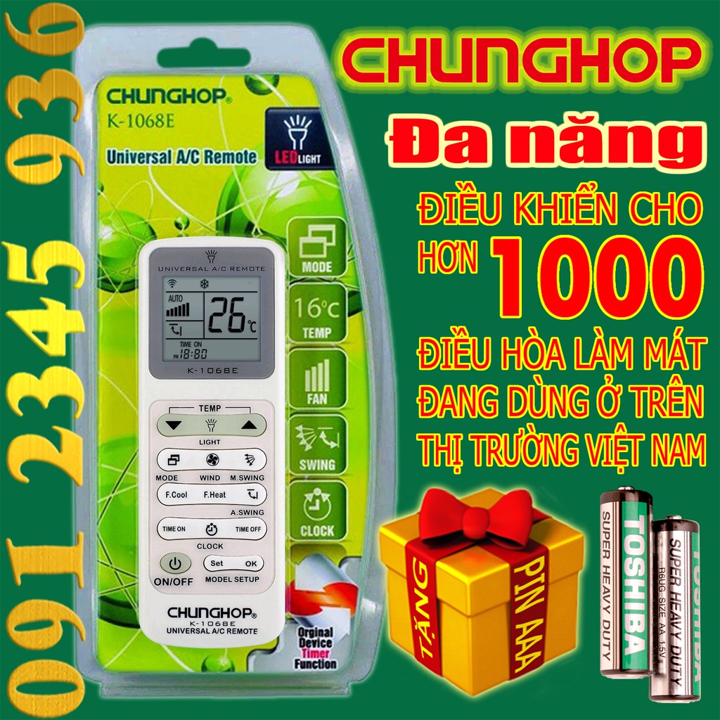 Điều khiển Điều Hòa &quot;ĐA NĂNG&quot; CHUNGHOP K-1068E Chính Hãng &quot;HÀNG ĐẸP&quot; cho điều hòa. (Mẫu số 3)