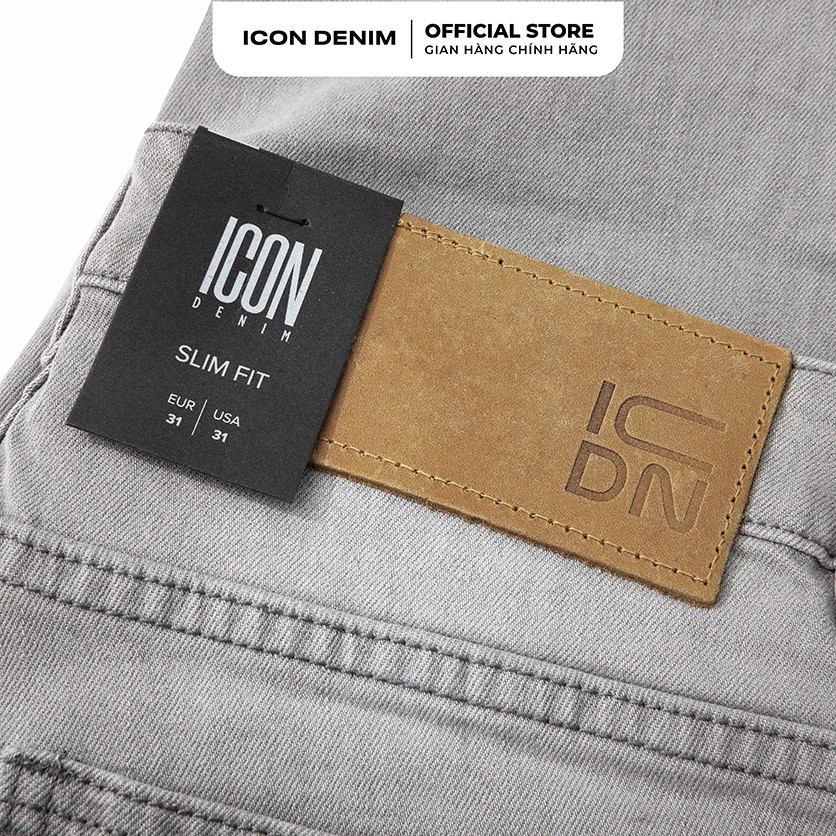 Quần Jean Nam ICON DENIM Dáng Slim-fit Trơn Light Grey Wash