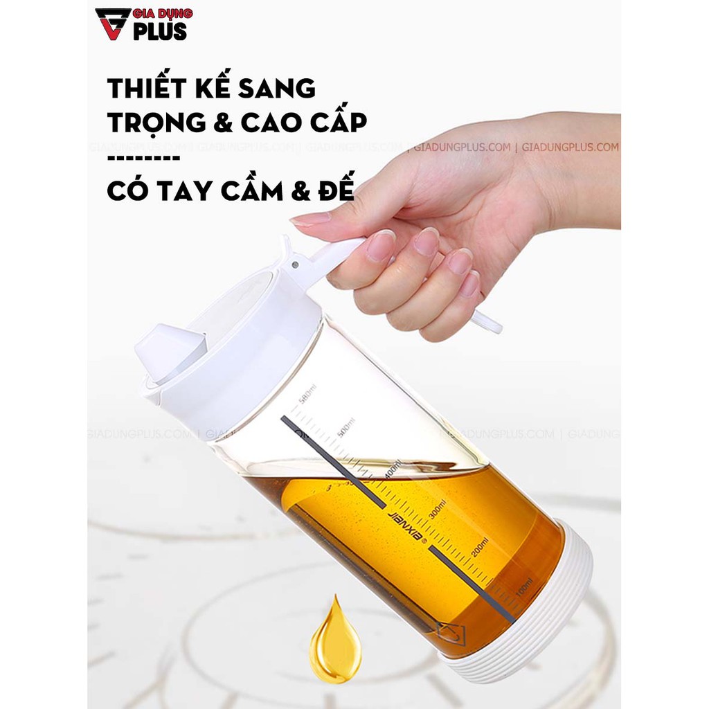 [Cao cấp] Bình đựng dầu ăn thuỷ tinh borosilicate, nắp inox 304 có tay cầm JIANXIA (380ml, 480ml &amp; 580ml)