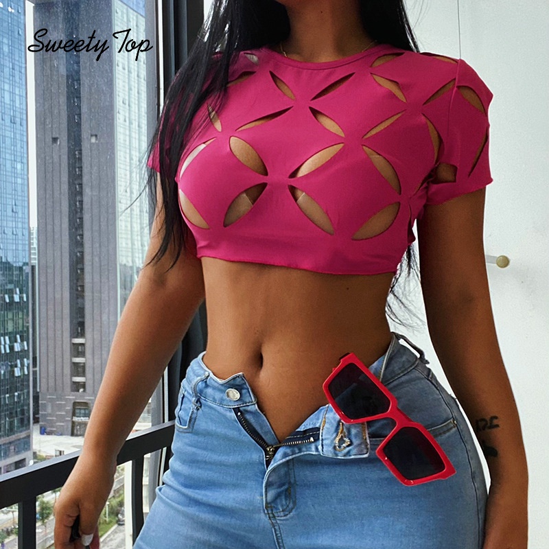 Áo Thun Ngắn Tay Xuyên Thấu Gợi Cảm Cho Nữ