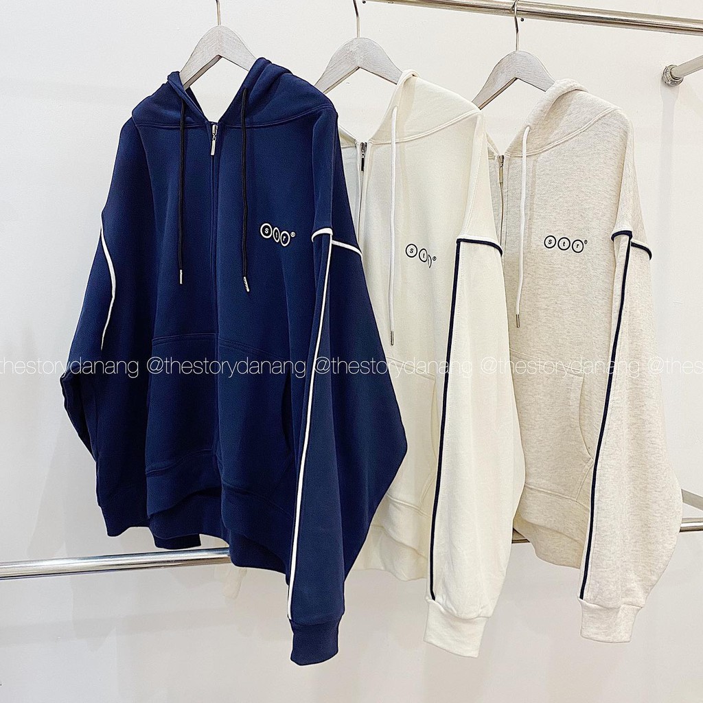 [STORY MADE] [STR] Áo Zip Hoodie SS4 viền cánh tay, logo STR mặt sau A1550