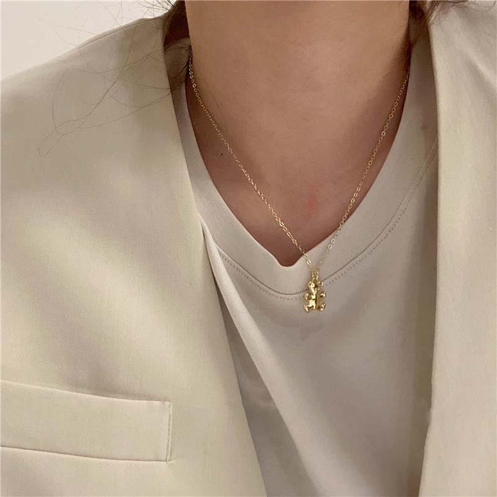 VANES1 Vòng cổ Thép Titan Mặt Hình Gấu Nhiều Màu Phong Cách Retro Cho Nữ