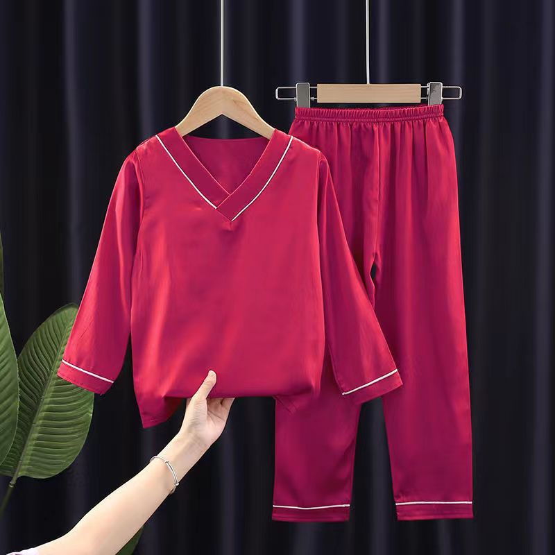 Bộ Đồ Ngủ Tay Dài Cổ Chữ V Bằng Lụa Dành Cho Trẻ Em