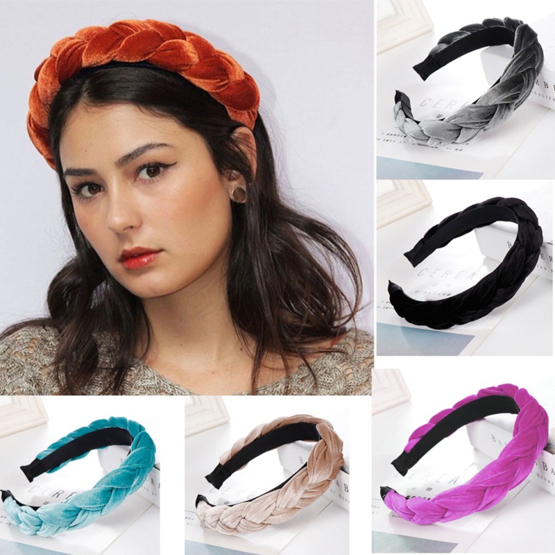 Flgo Băng Đô Vải Nhung Bện Thủ Công Bản Rộng Phong Cách Dân Tộc Hàn Quốc Cho Nữ