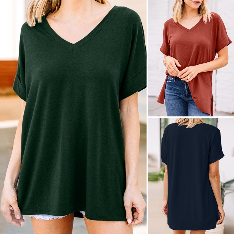 Áo kiểu ZANZEA tay lỡ cổ chữ V xẻ tà thời trang dành cho nữ