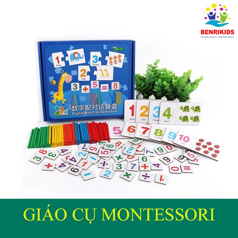 BỘ THẺ GHÉP SỐ VÀ CÁC PHÉP TÍNH KÈM QUE TÍNH GIÚP BÉ HỌC TOÁN MONTESSORI RẤT HIỆU QUẢ