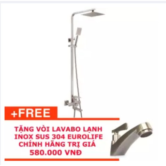 Bộ sen cây vuông nóng lạnh Inox SUS 304 Eurolife EL-S908 (Trắng vàng ) tặng vòi Lavabo Inox SUS 304 EL-122 (trắng vàng)