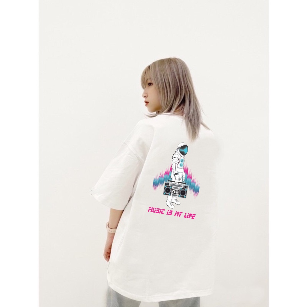 Áo thun unisex tay lỡ form rộng, Local Brand chính hãng giá rẻ Music Is My Life - SKY TEE