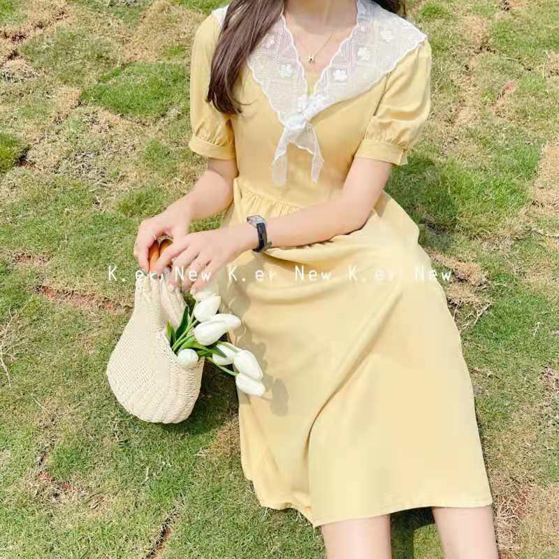 Đầm  Maxi Tay Ngắn Cổ Khăn ren Hot Hit summer /hình thật | BigBuy360 - bigbuy360.vn