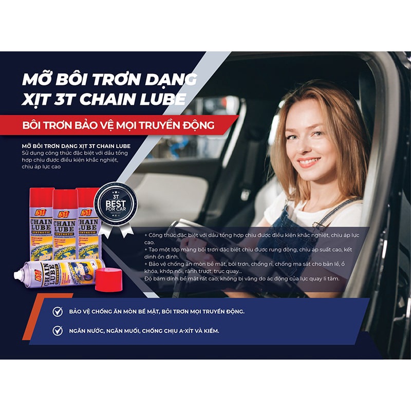Chai xịt sên 3T- Chain Lube | Vệ sinh, bảo dưỡng, bôi trơn sên xích xe máy, xe đạp | Thế Giới Thợ Xe