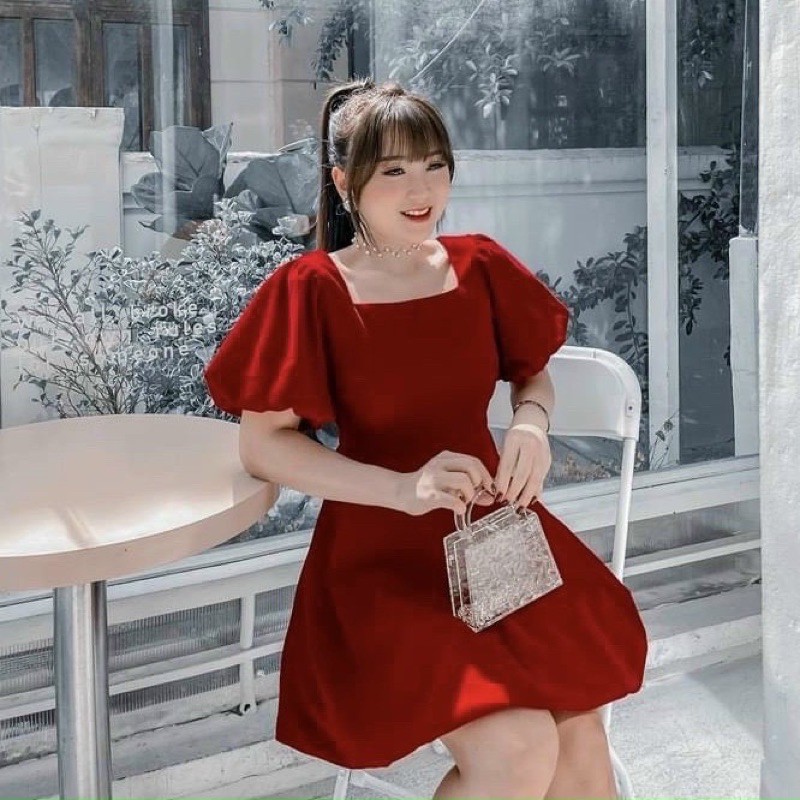 Đầm đỏ tùng bầu tròn (kèm hình thật)