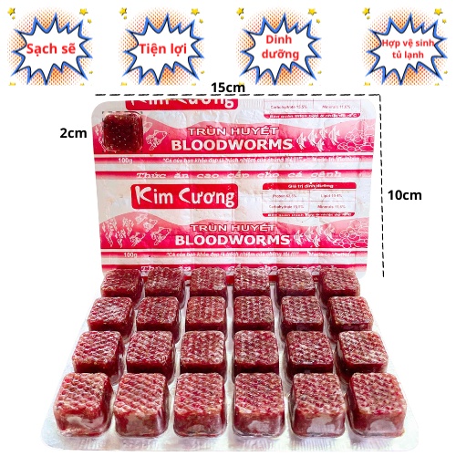 Trùng huyết KIM CƯƠNG_vỉ 110g/24viên_thức ăn chăm sóc cho cá cảnh_an toàn bể cá_thú vui thủy sinh_betta_trùn vĩ_7 màu...